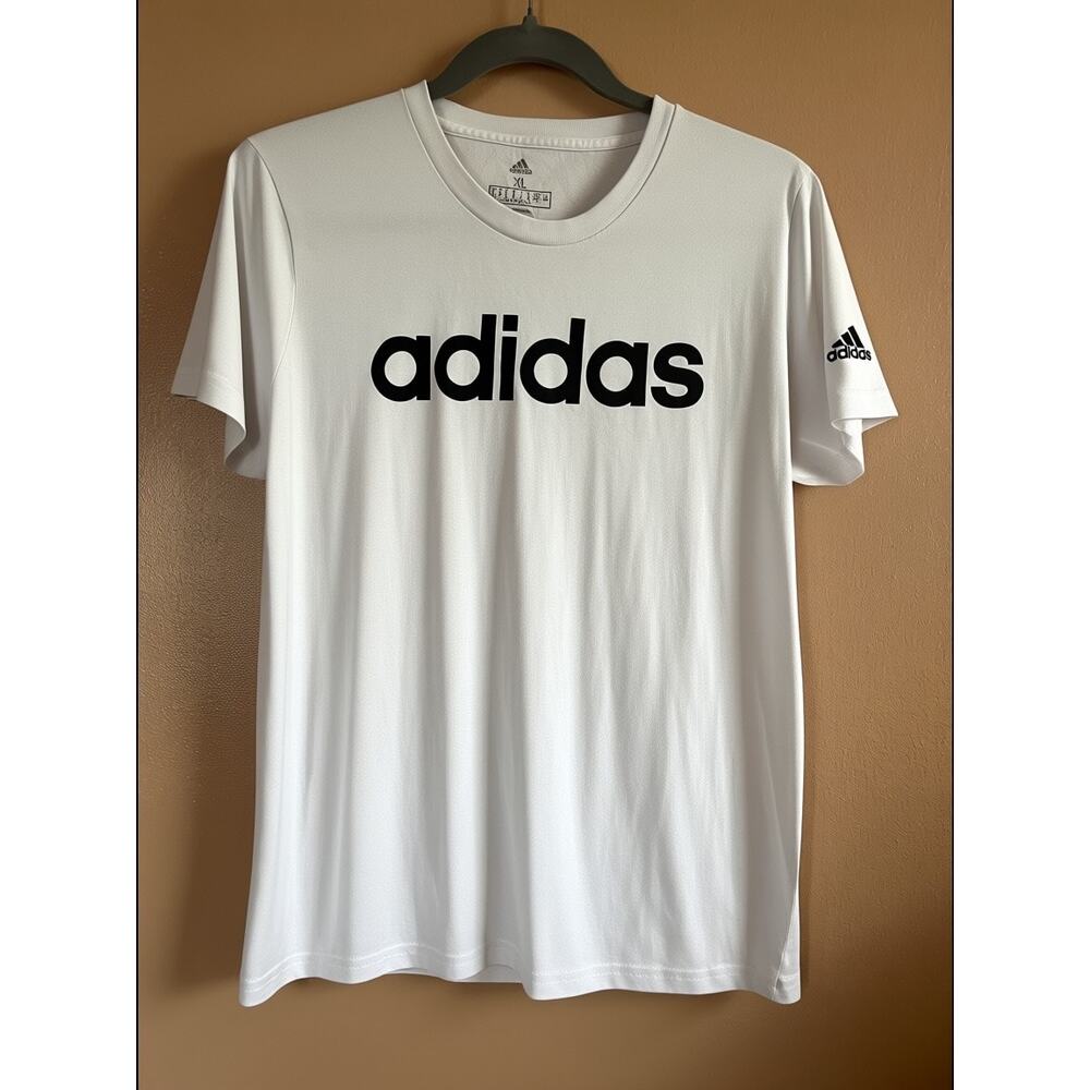 Adidas Linear Logo Graphic Tee White Black Boy's XL Short Sleeve Cotton